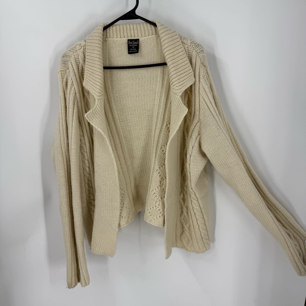 Paul James made in England Vintage 100%wool open front cableknit cardigan XL